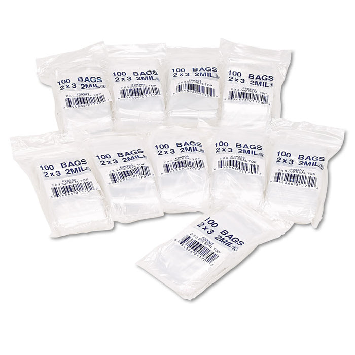 Reclosable Poly Bags, 2 x 3, 2mil, Clear, 1000/Carton