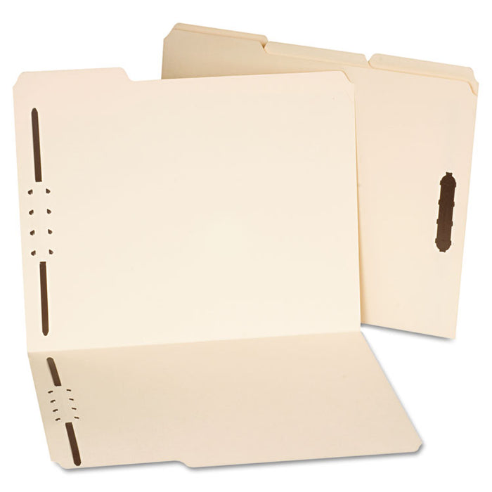 Deluxe Reinforced Top Tab Fastener Folders, 2 Fasteners, Letter Size, Manila Exterior, 50/Box