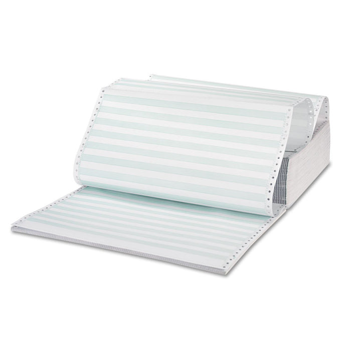 Printout Paper, 3-Part, 15 lb Bond Weight, 14.88 x 11, White/Green Bar, 1,100/Carton