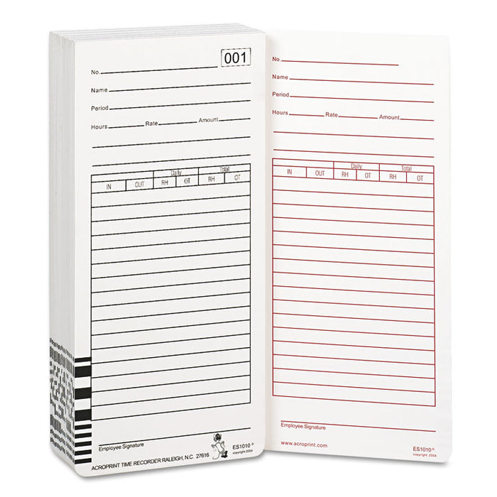 Time Card for Es1000 Electronic Totalizing Payroll Recorder, 100/Pack