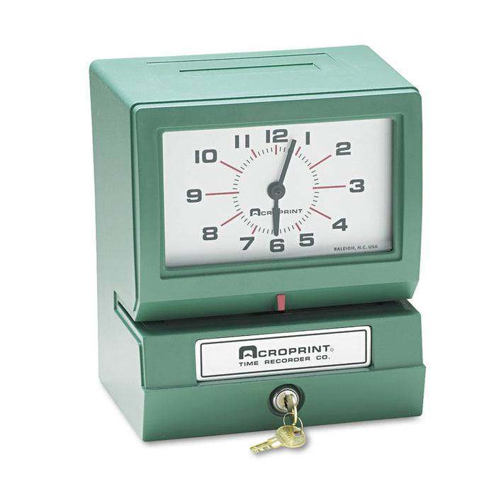 Model 150 Heavy-Duty Time Recorder, Automatic Operation, Month/Date/0-23 Hours/Minutes Imprint, Green