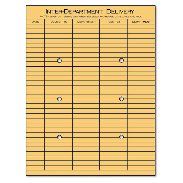 String and Button Interoffice Envelope, #97, Two-Sided Five-Column Format, 10 x 13, Light Brown Kraft, 100/Box
