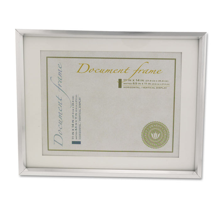 Plastic Document Frame w/Mat, 11 x 14 & 8 1/2 x 11 Inserts, Metallic Silver