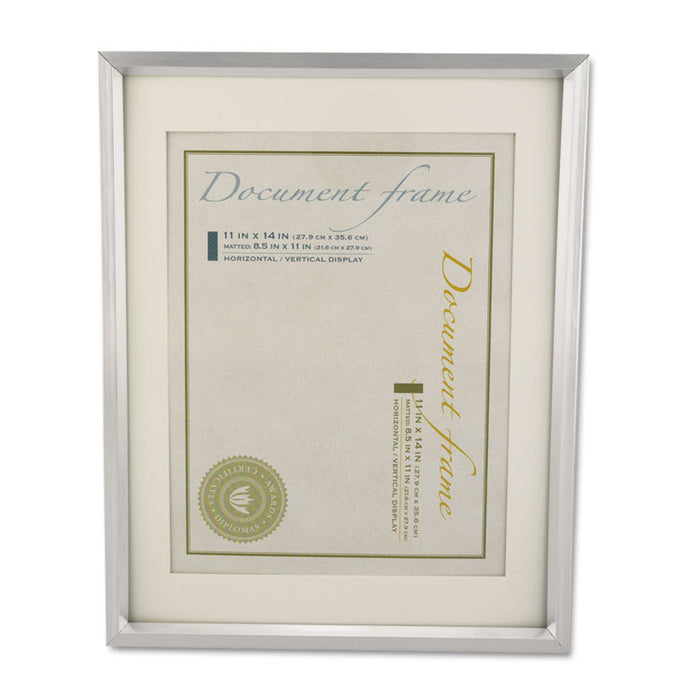 Plastic Document Frame w/Mat, 11 x 14 & 8 1/2 x 11 Inserts, Metallic Silver