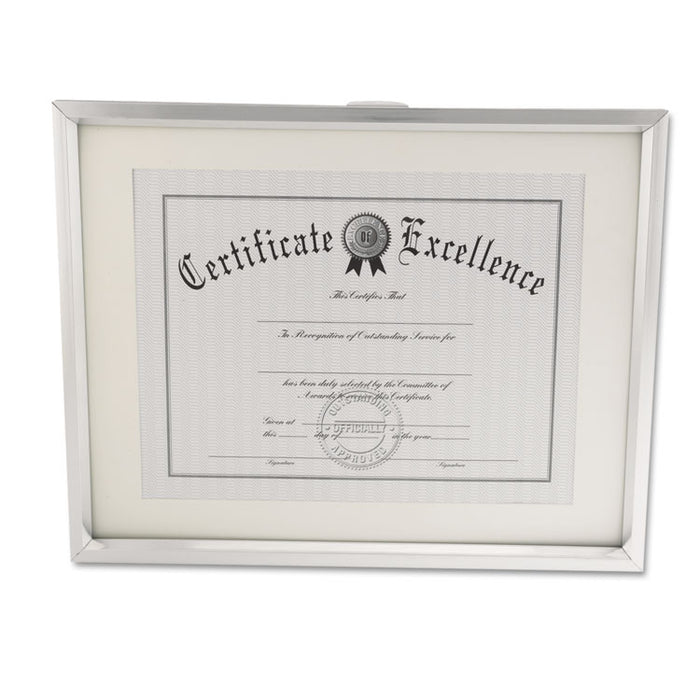 Plastic Document Frame w/Mat, 11 x 14 & 8 1/2 x 11 Inserts, Metallic Silver