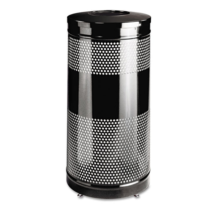 Classics Perforated Open Top Receptacle, Round, Steel, 28 gal, Black